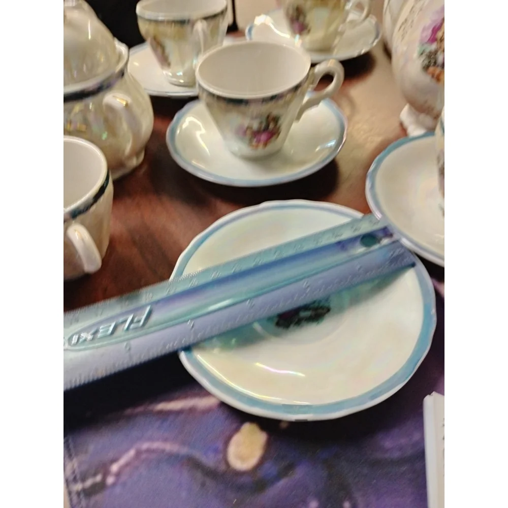 Vintage Japanesse Iridescent Tea Set Gold Detailed Accents Stamp Japan Beautiful